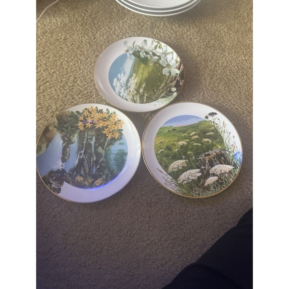 3 porcelain decorative plates wildflowers south lmt ed ralph mark royal windsor
